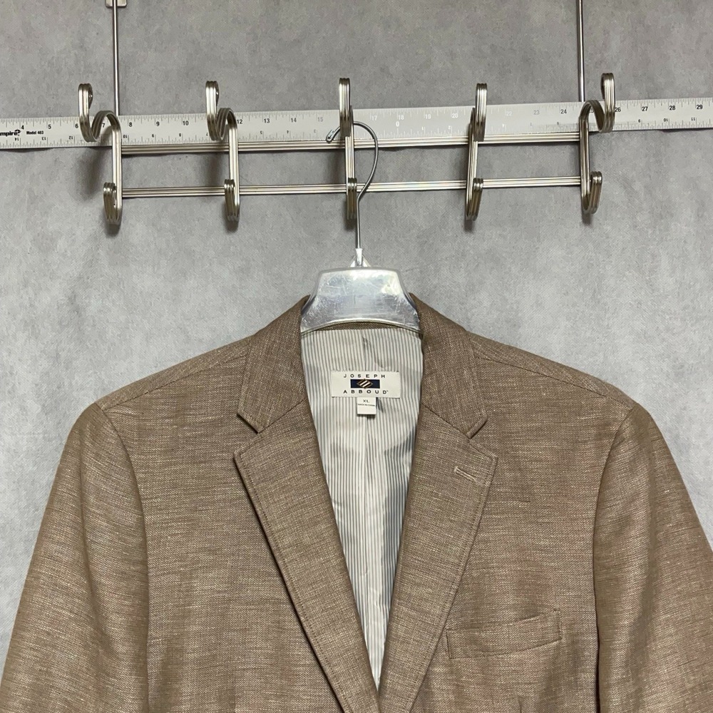 Joseph Abboud Blazer Men 44R Beige Herringbone Linen Cotton Sport Coat Luxury